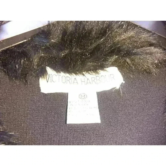 Victoria Harbour Women's Cardigan Sweater Black Floral Applique Faux Fur M - Picture 4 of 8